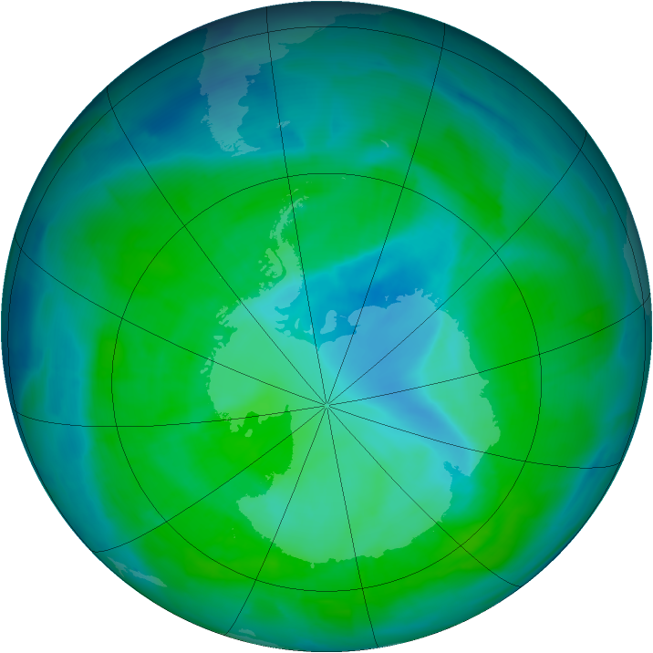 Antarctic ozone map for 30 December 2011